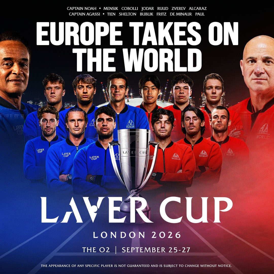 Official Laver Cup London 2026 card artwork for The O2.