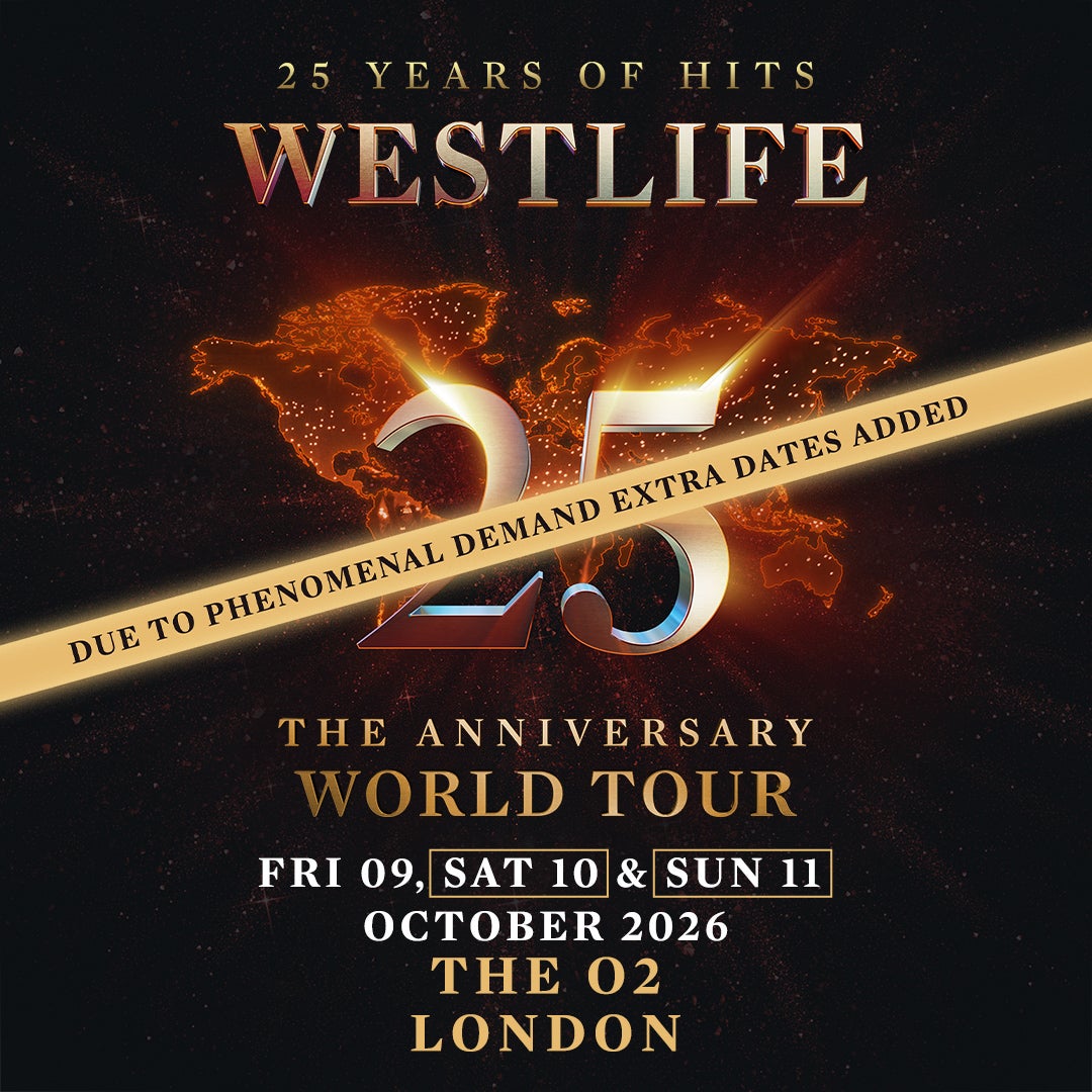 Official Westlife 25 The Anniversary World Tour card artwork for The O2.