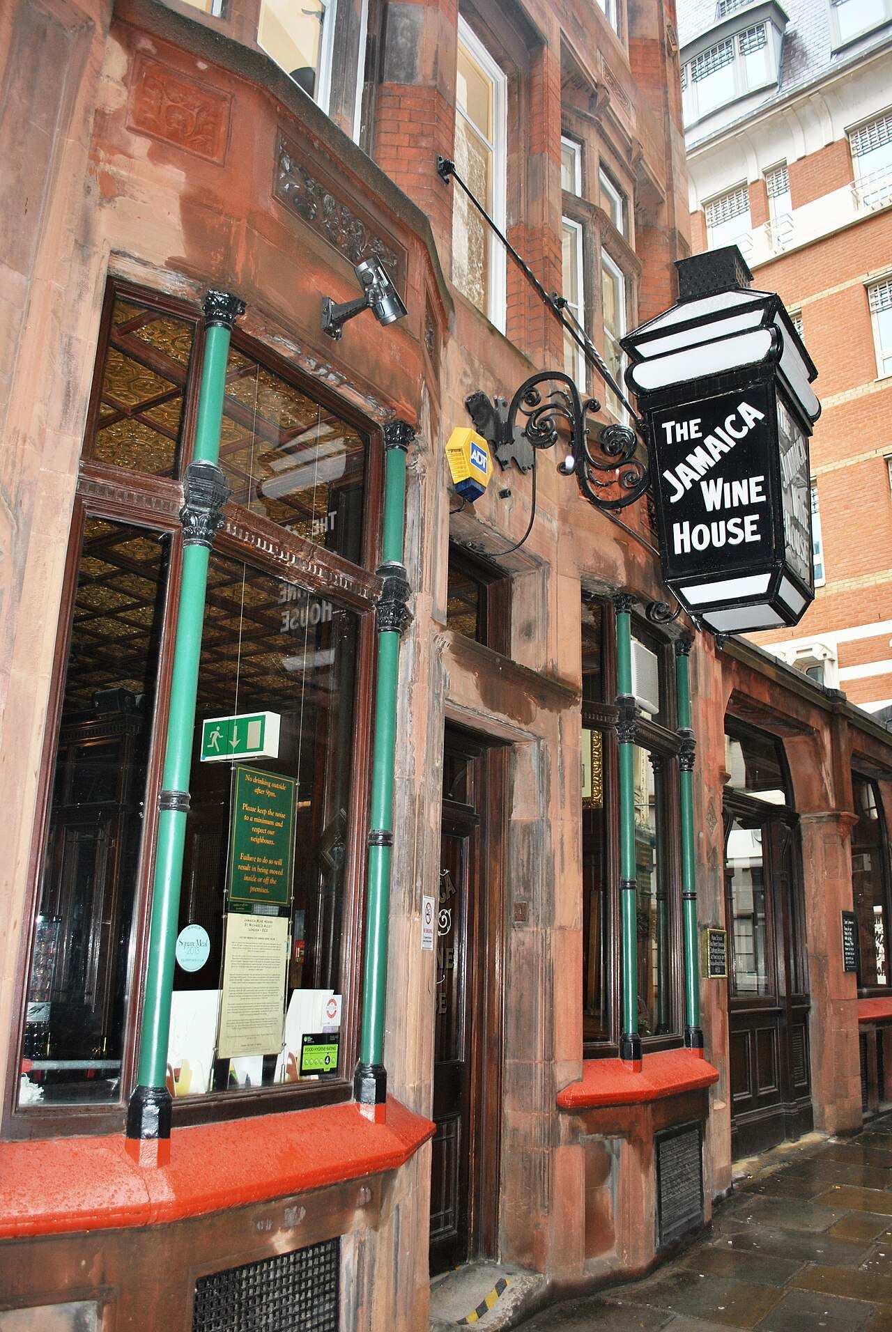 Jamaica Wine House brick tavern front on St Michael's Alley, Cornhill